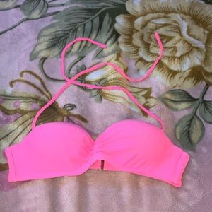 Breaking waves hot pink swim top